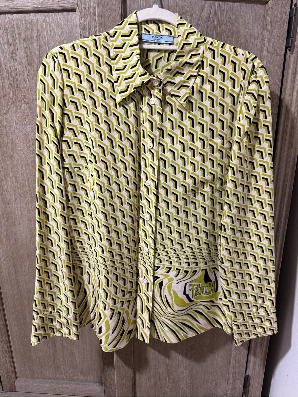 Prada 2019 Lime Silk Button-Up Blouse